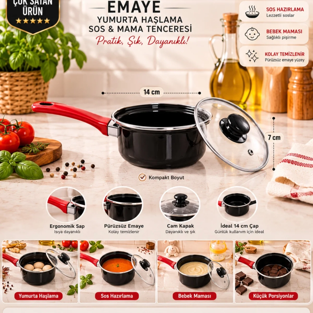 Emaye Mini Tencere Seti Kızartma Tencere Seti Emaye Sos Mama Yumurta Haşlama Tenceresi 11 Parça