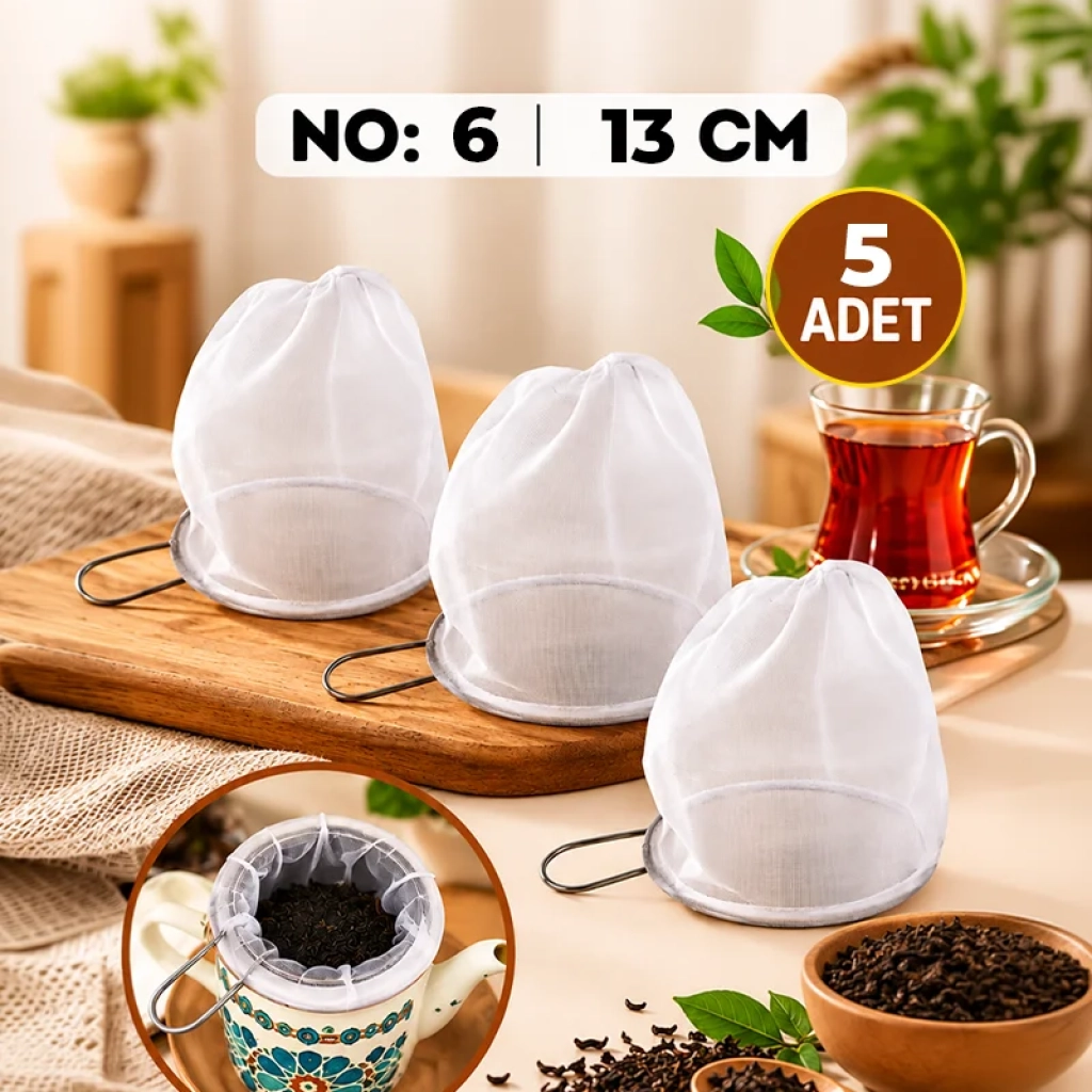 NO:6 13cm 5li-10lu-20li-Torba Demlik Süzgeci Süt Süzgeci Yeniden Kullanılabilir Çay Kahve Süzgeci 