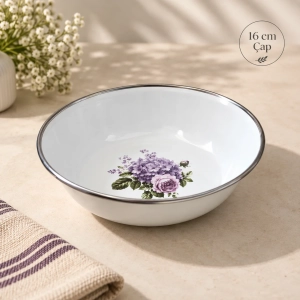  16 cm Emaye muhallebi yemek kahvaltı tabak desenli  Kase , Çukur Tabak, Salata Tabak
