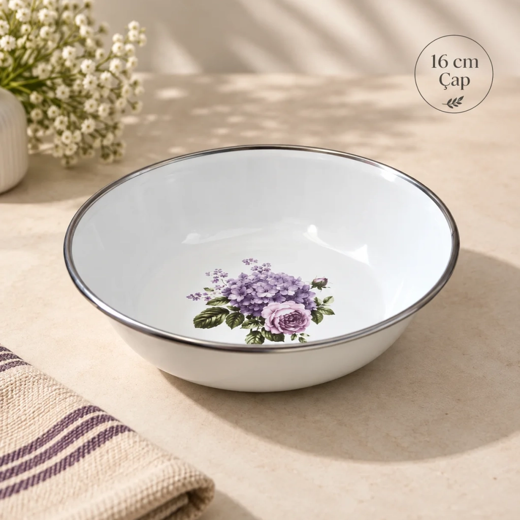  16 cm Emaye muhallebi yemek kahvaltı tabak desenli  Kase , Çukur Tabak, Salata Tabak