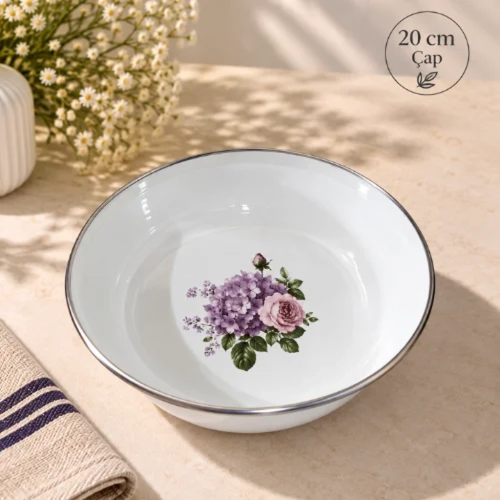 20 cm Emaye muhallebi yemek kahvaltı tabak desenli  Kase , Çukur Tabak, Salata Tabak