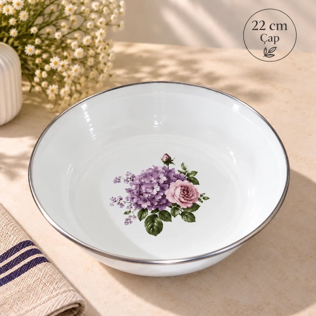 22 cm Emaye muhallebi yemek kahvaltı tabak desenli  Kase , Çukur Tabak, Salata Tabak