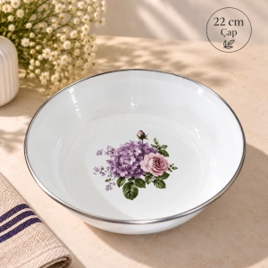 22 cm Emaye muhallebi yemek kahvaltı tabak desenli  Kase , Çukur Tabak, Salata Tabak