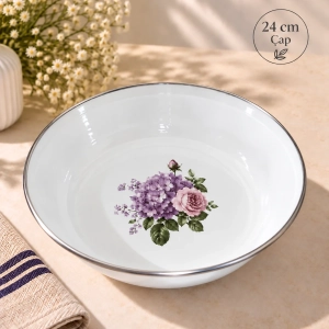 24 cm Emaye muhallebi yemek kahvaltı tabak desenli  Kase , Çukur Tabak, Salata Tabak