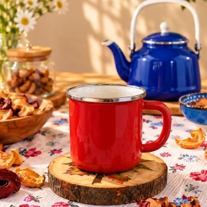 9-10 Cm Emaye Çemberli Kupa Bardak Isıya Dayanıklı Kamp ve Günlük Kullanım 9-10 Cm