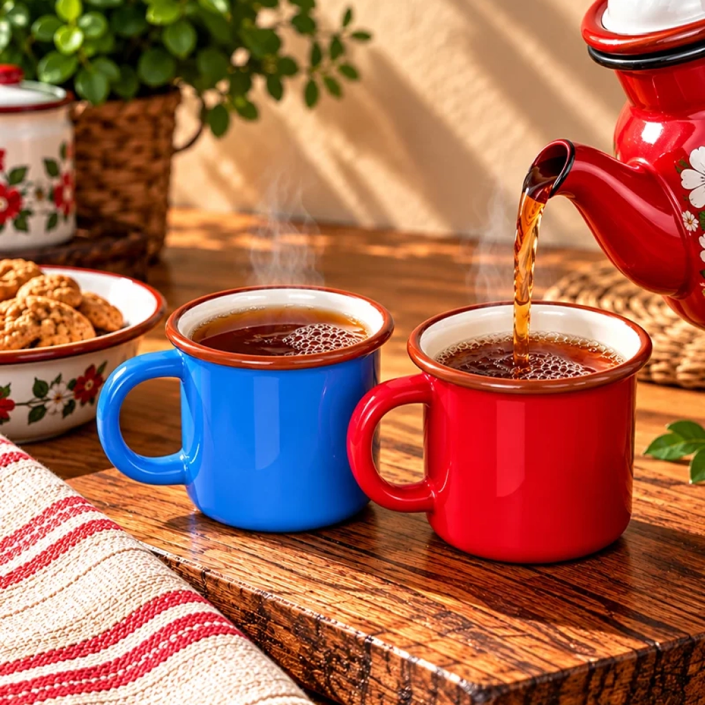 Emaye Çemberli Kupa Bardak Isıya Dayanıklı Kamp ve Günlük Kullanım