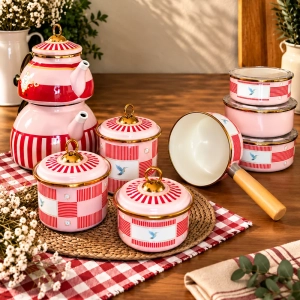 Emaye Kırmızı Desenli Set 16 Parça