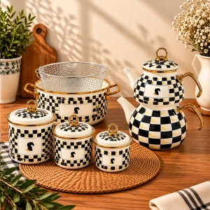 Emaye Siyah Desenli Set 12 Parça