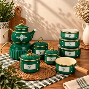 Emaye Yeşil Desenli Set 16 Parça