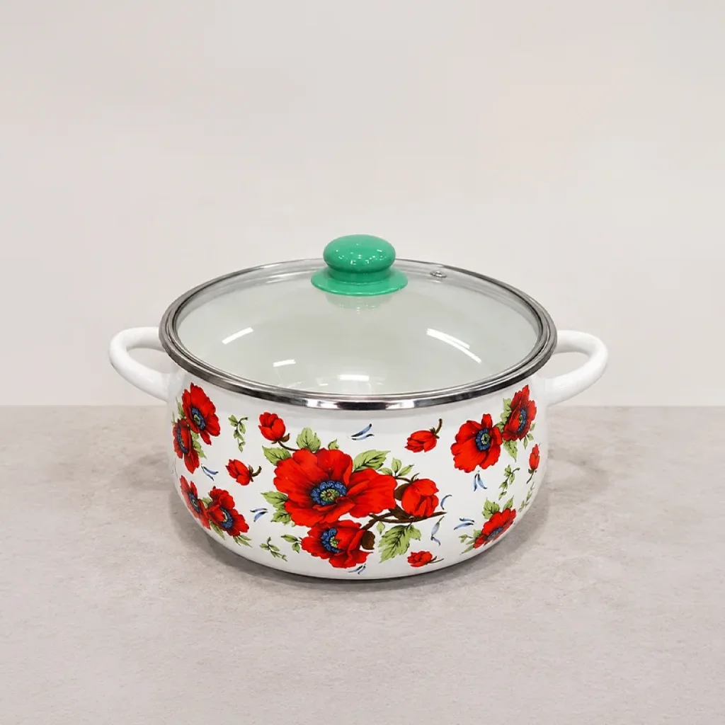 24 cm 5,5 Litre Emaye Yoğurt Tenceresi – Cam Kapaklı, Desenli