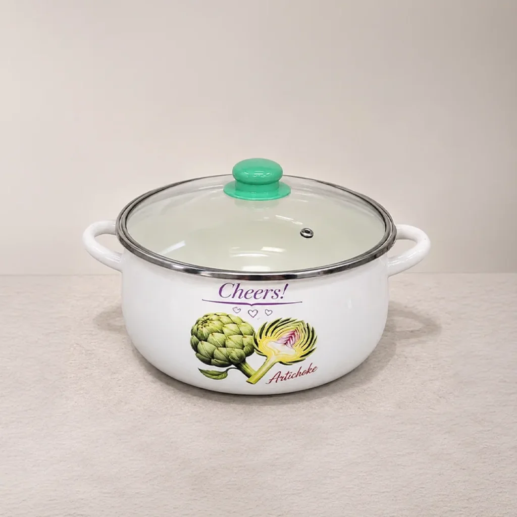 24 cm 5,5 Litre Emaye Yoğurt Tenceresi – Cam Kapaklı, Desenli