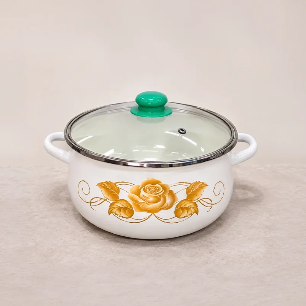 24 cm 5,5 Litre Emaye Yoğurt Tenceresi – Cam Kapaklı, Desenli