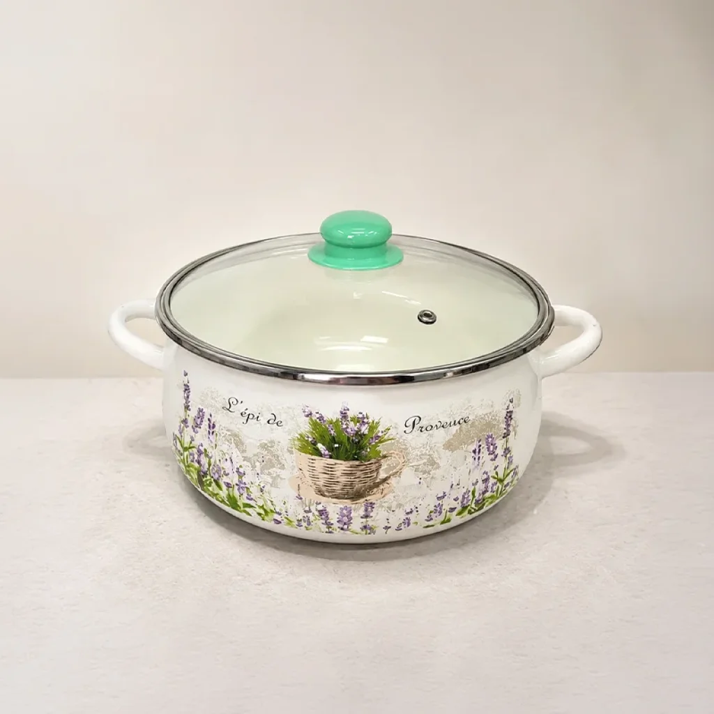 24 cm 5,5 Litre Emaye Yoğurt Tenceresi – Cam Kapaklı, Desenli