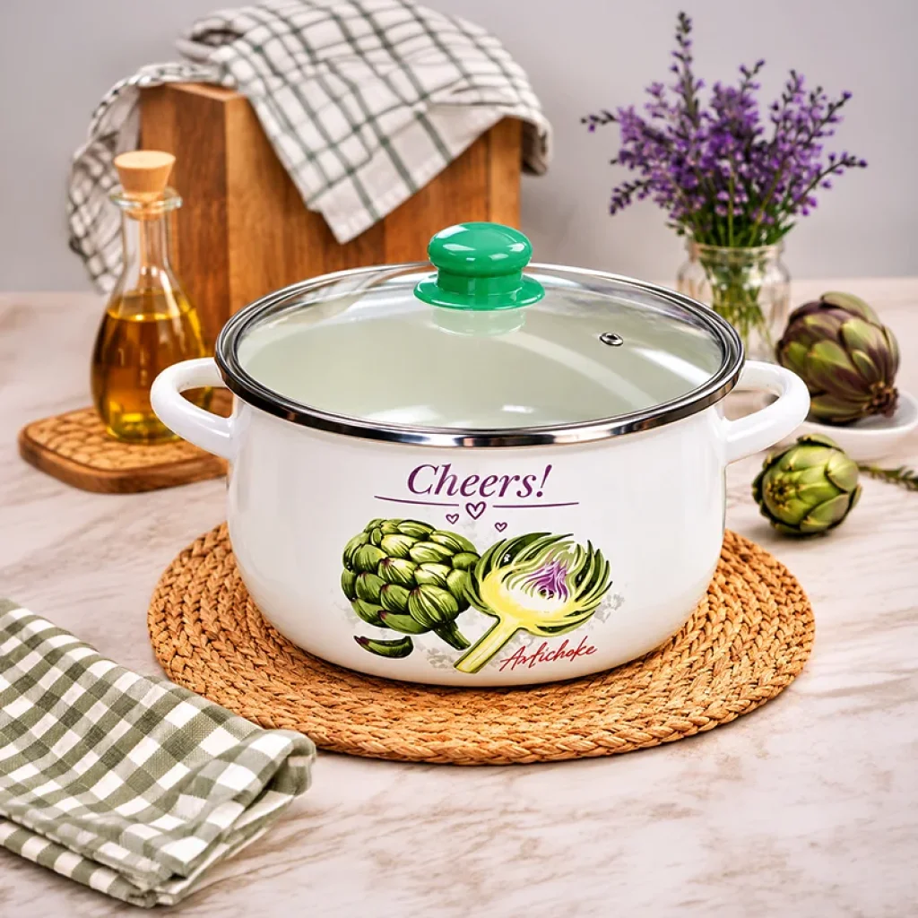 24 cm 5,5 Litre Emaye Yoğurt Tenceresi – Cam Kapaklı, Desenli