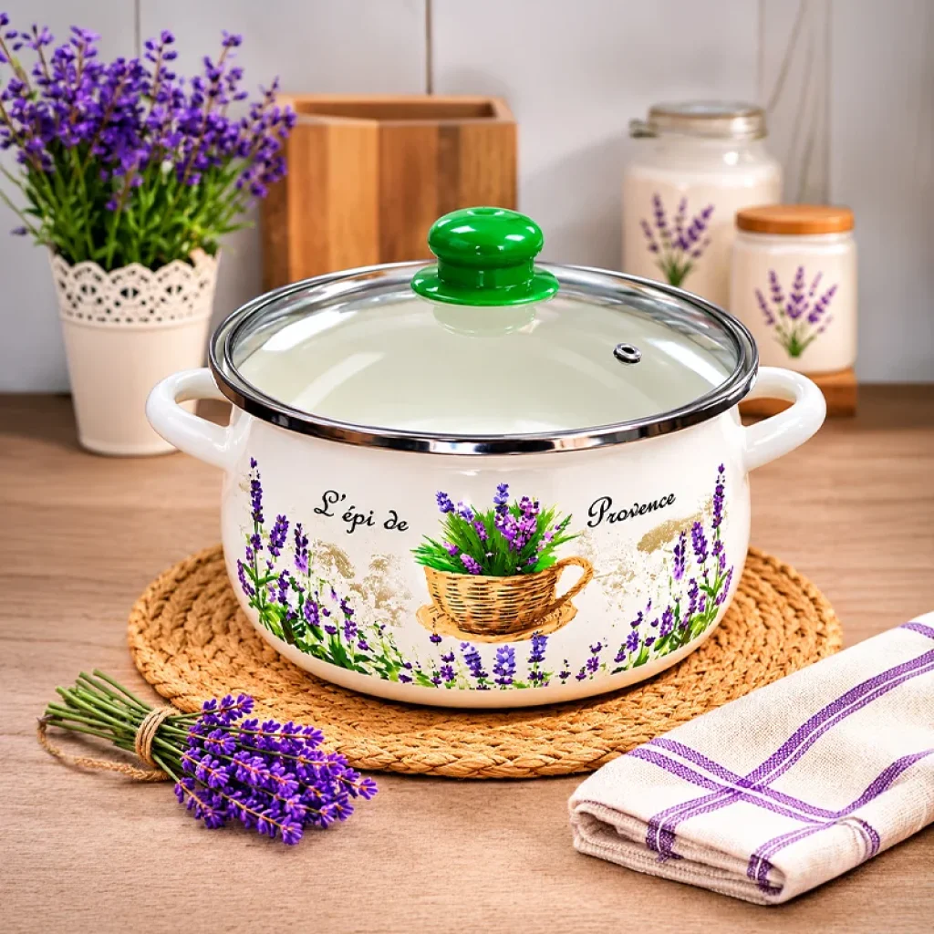24 cm 5,5 Litre Emaye Yoğurt Tenceresi – Cam Kapaklı, Desenli
