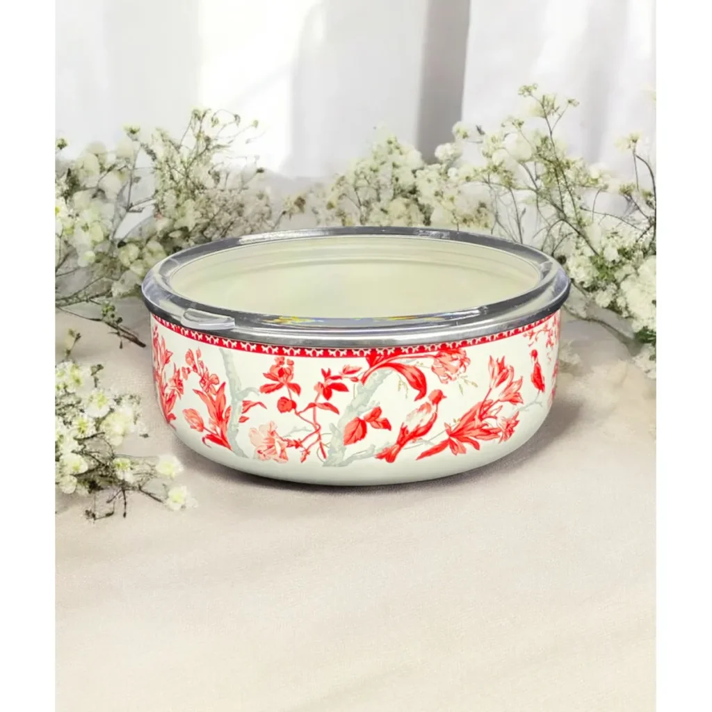 Dekorlu Emaye 18 Cm Saklama Kabı