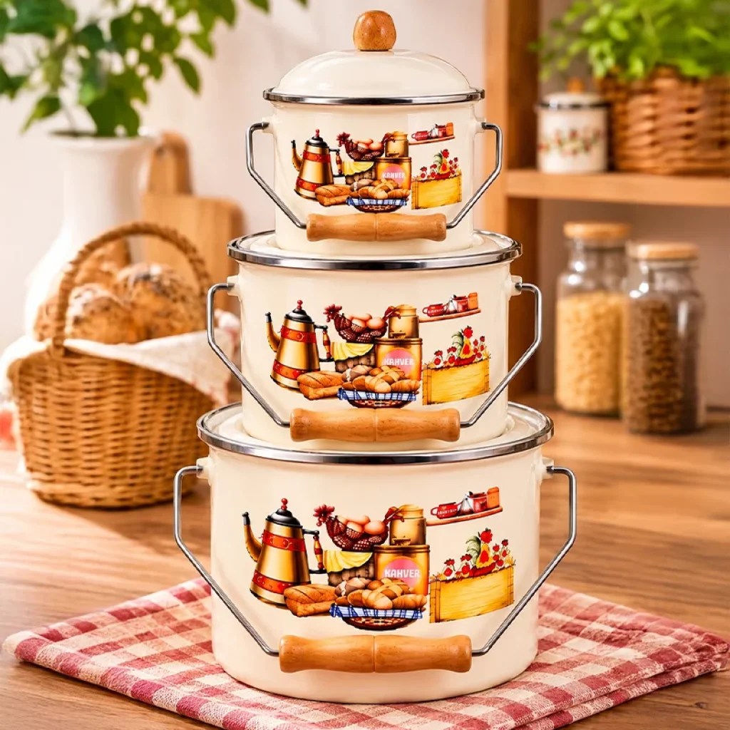 3lü Bakraç Seti 18-20-22 cm Emaye Bakraç 