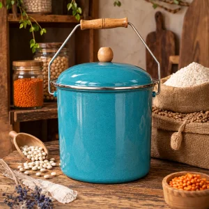 Emaye Yoğurt Tenceresi Emaye Bakraç Patates Soğan Bakliyat Kovası 20cm 5lt Turkuaz