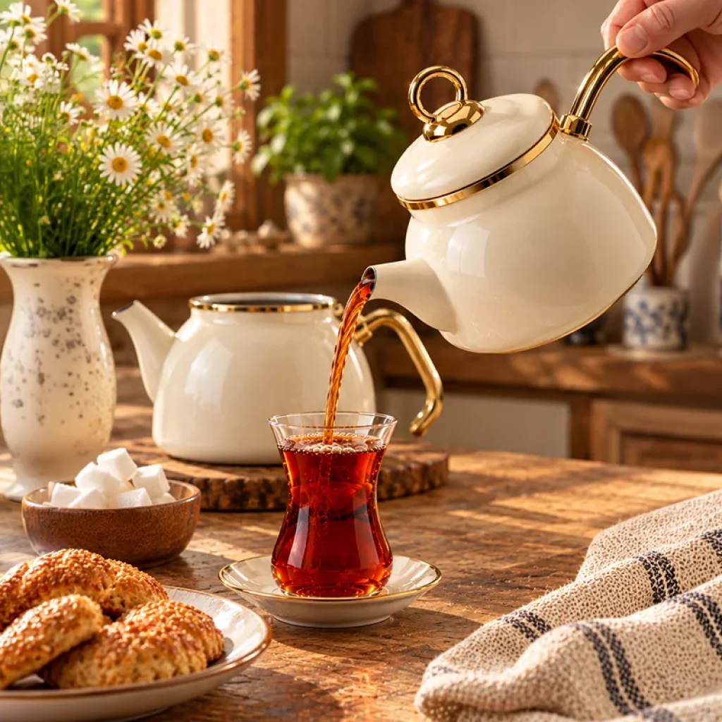 Emaye Çaydanlık Seti Krem