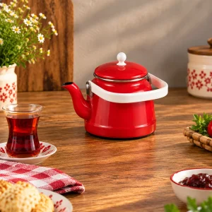Emaye Demlik Üstten Saplı 1-1,5-2 Litre kırmızı vintage çaydanlık