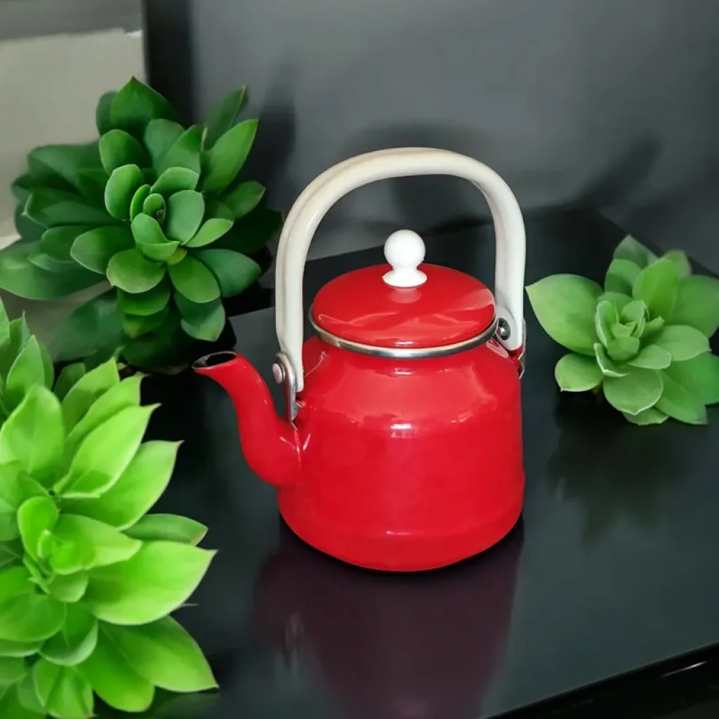 Emaye Demlik Üstten Saplı 1-1,5-2 Litre kırmızı vintage çaydanlık