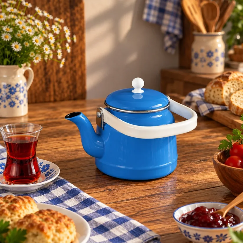 1-1,5-2 litre emaye mavi kahve demlik suluk kettle bitki demklik çaydanlık nostalji çinko vintage
