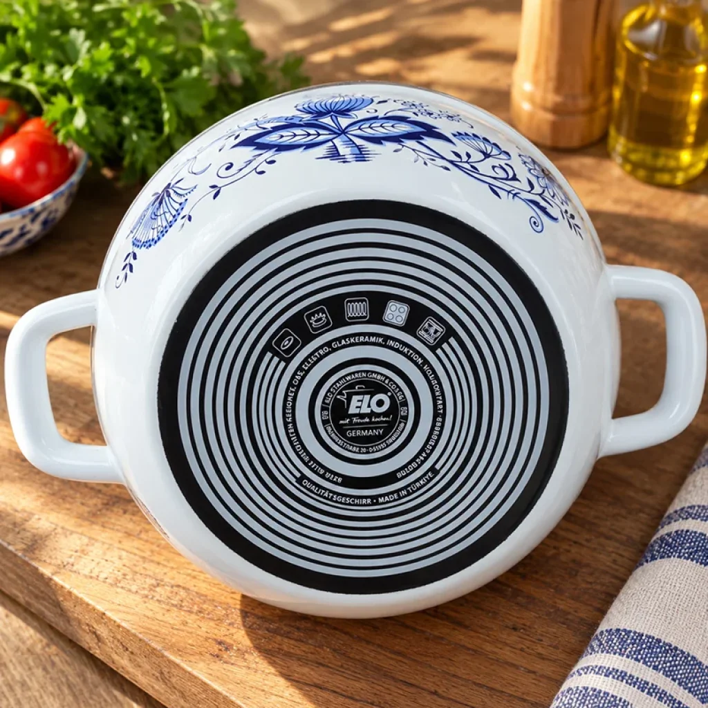 24 cm ELO Emaye Karnıyarık ve Pilav Tenceresi – Mavi Çiçek Desenli