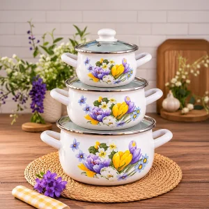 16-18-20 cm 3lü set Emaye Tencere Vintage