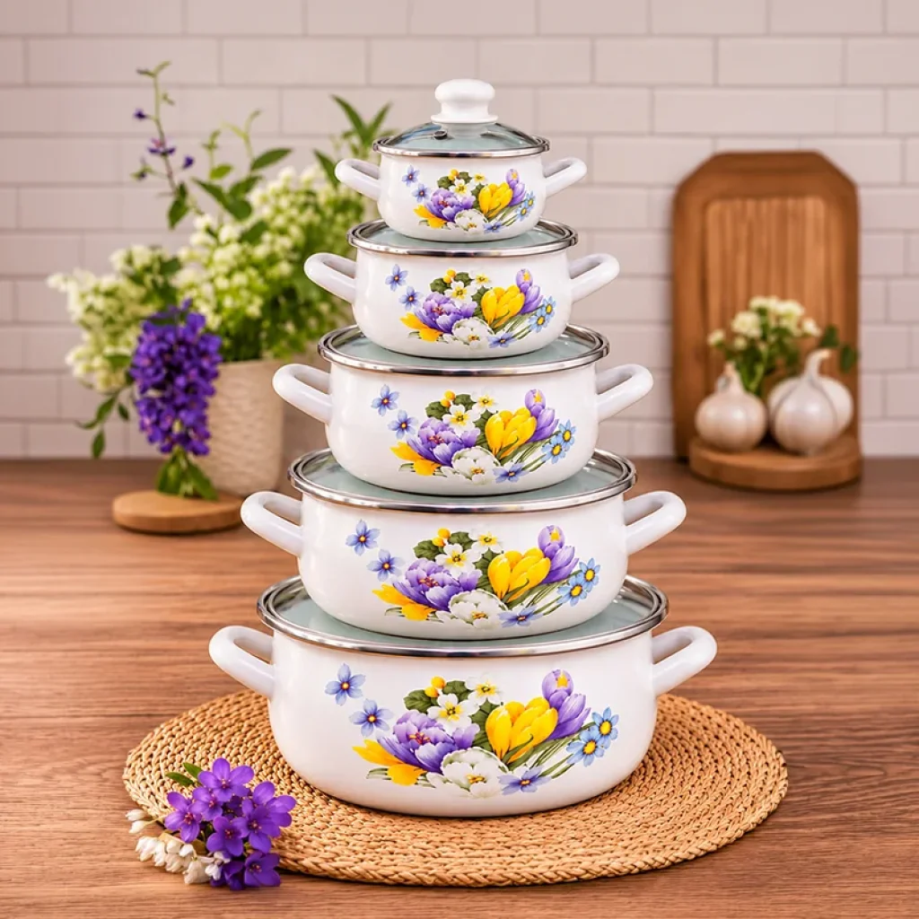 16-18-20-22-24 cm 5lİ set Emaye Tencere Vintage
