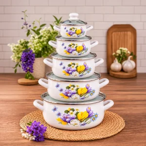 16-18-20-22-24 cm 5lİ set Emaye Tencere Vintage