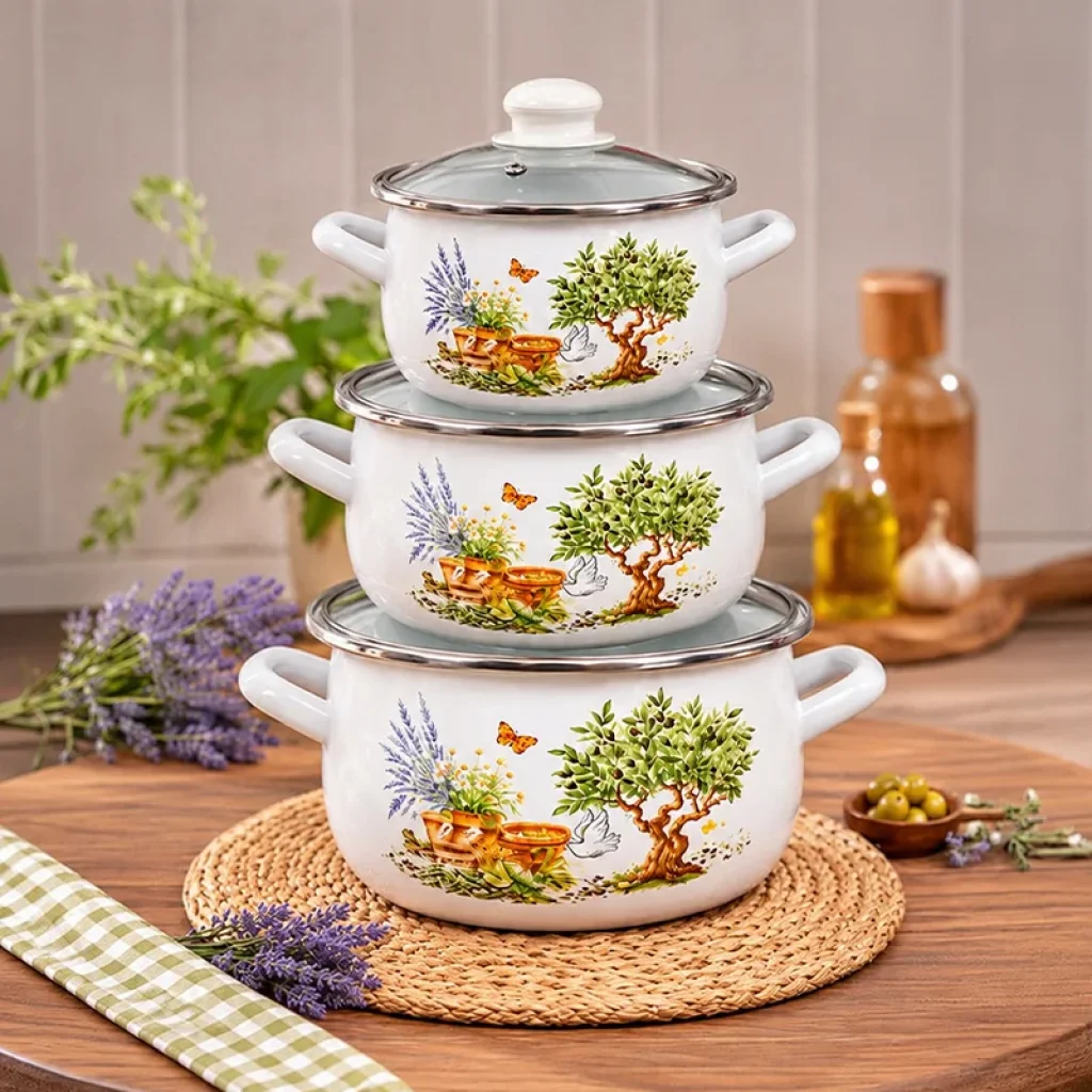 16-18-20 cm 3lü set Emaye Tencere Vintage