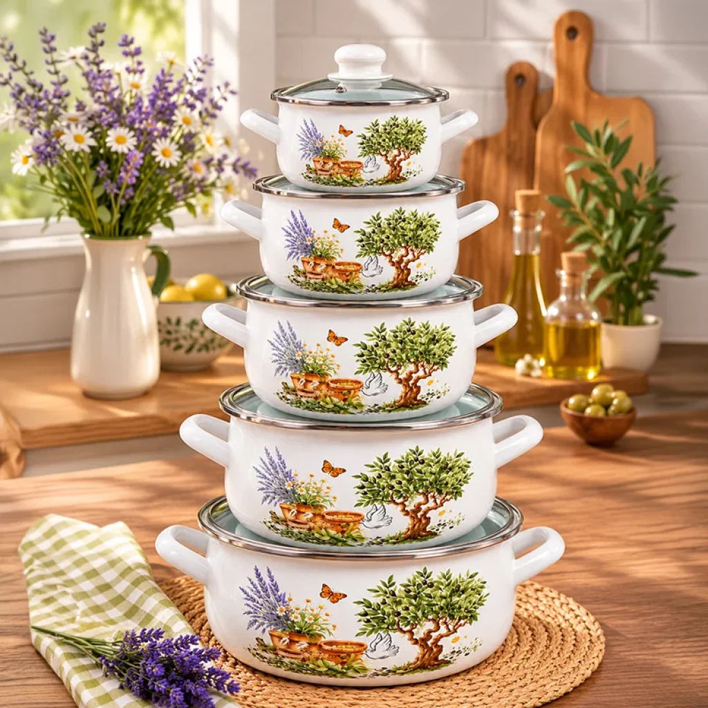 16-18-20-22-24 cm 5lİ set Emaye Tencere Vintage
