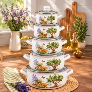 16-18-20-22-24 cm 5lİ set Emaye Tencere Vintage