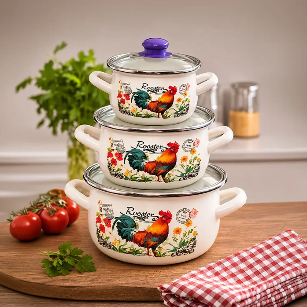 16-18-20 cm 3lü set Emaye Tencere Vintage