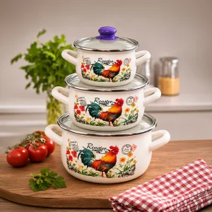 16-18-20 cm 3lü set Emaye Tencere Vintage