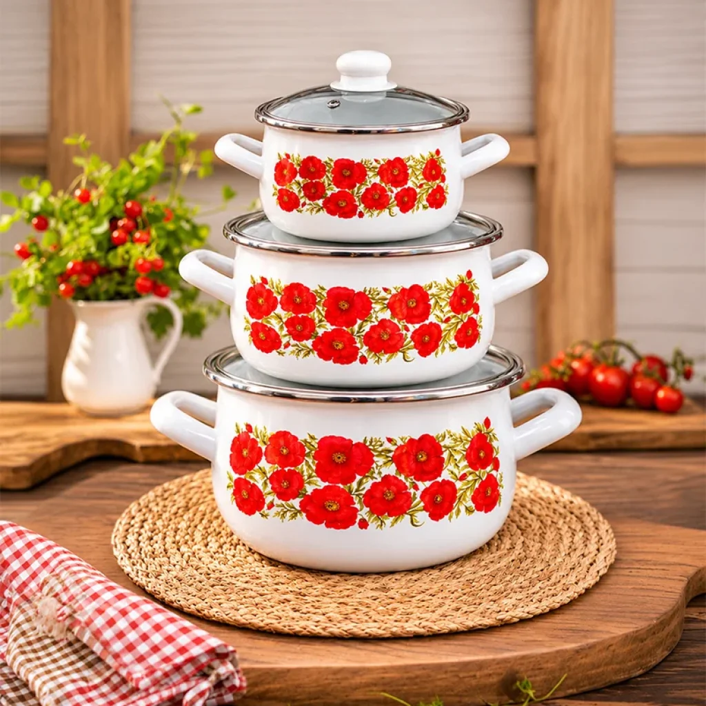 16-18-20 cm 3lü set Emaye Tencere Vintage