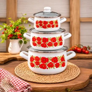 16-18-20 cm 3lü set Emaye Tencere Vintage