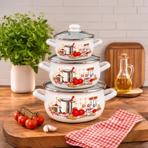 16-18-20 cm 3lü set Emaye Tencere Vintage