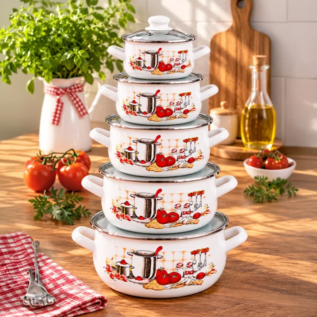 16-18-20-22-24 cm 5lİ set Emaye Tencere Vintage