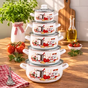 16-18-20-22-24 cm 5lİ set Emaye Tencere Vintage