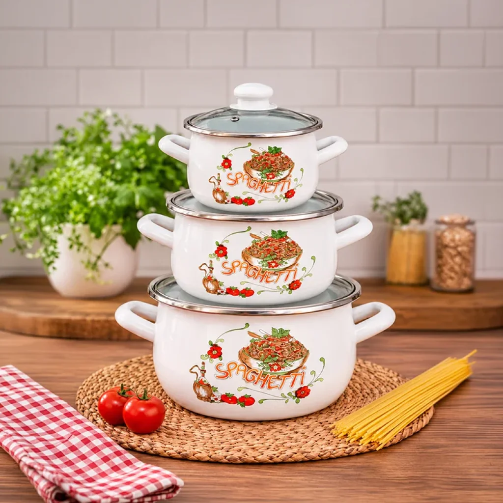 16-18-20 cm 3lü set Emaye Tencere Vintage