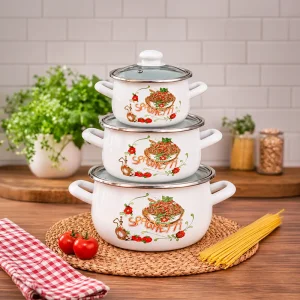 16-18-20 cm 3lü set Emaye Tencere Vintage