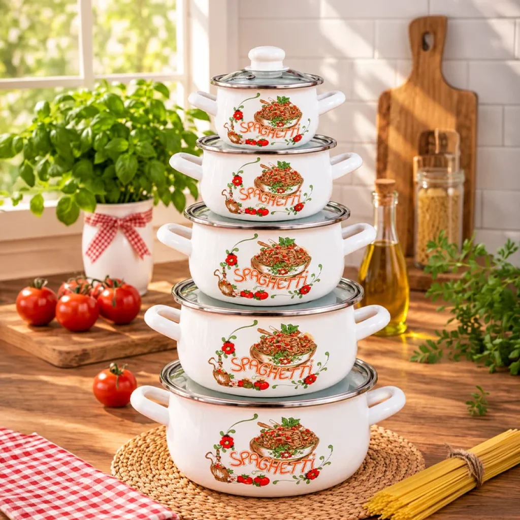 16-18-20-22-24 cm 5lİ set Emaye Tencere Vintage