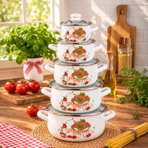 16-18-20-22-24 cm 5lİ set Emaye Tencere Vintage