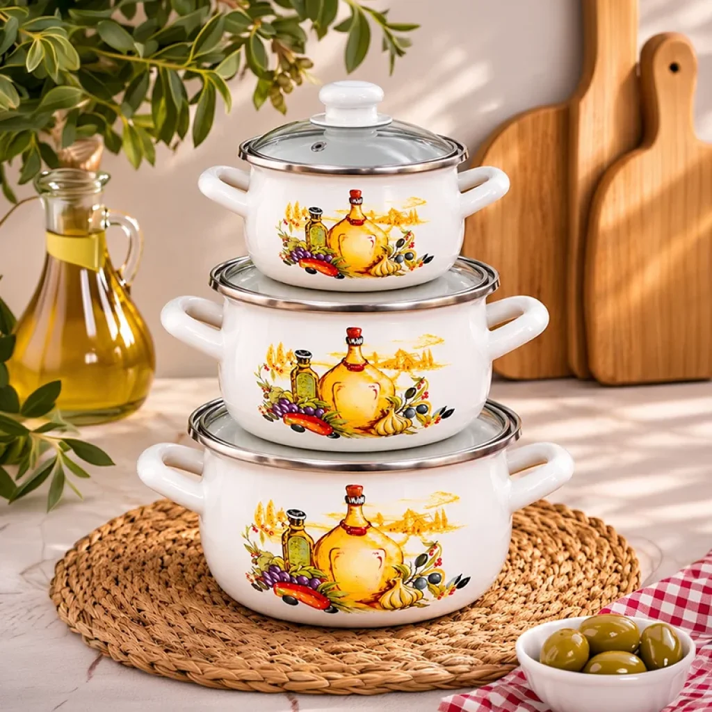 16-18-20 cm 3lü set Emaye Tencere Vintage