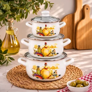 16-18-20 cm 3lü set Emaye Tencere Vintage