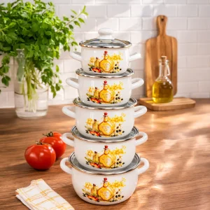 16-18-20-22-24 cm 5lİ set Emaye Tencere Vintage