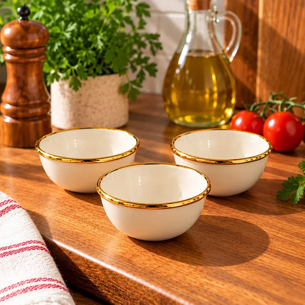 13 cm Emaye Gold Detay 3'lü Çorba Kase Hoşaflık Çerezlik