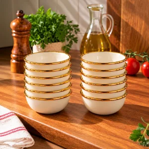 13 cm Emaye Gold Detay 12'li Çorba Kase Hoşaflık Çerezlik