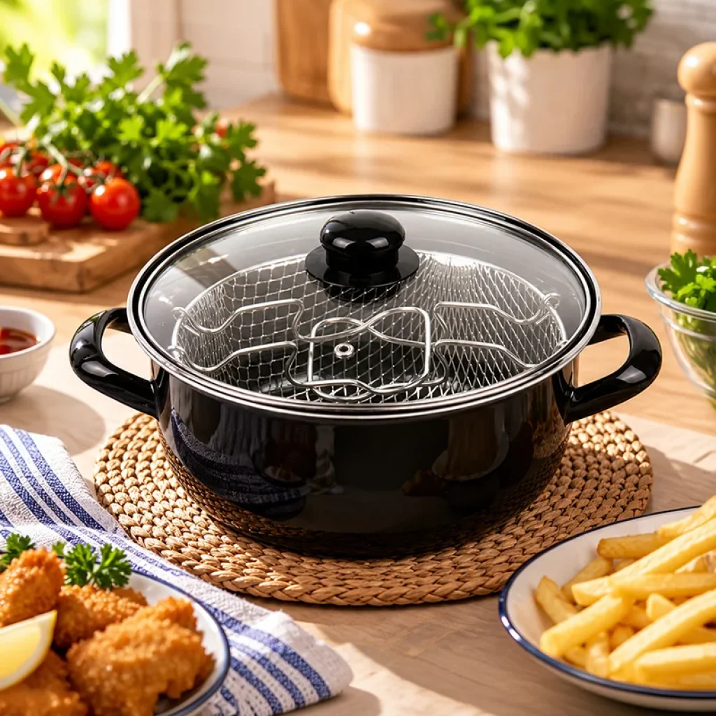 22-24 Cm Emaye Fritöz Kızartma Tenceresi Siyah